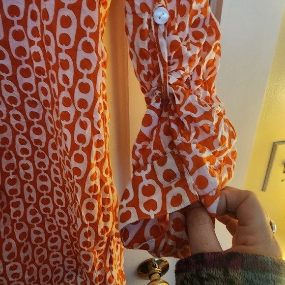 Mary Marshmallow long sleeve button geometric  Orange and White sizexl beach - Picture 5 of 9